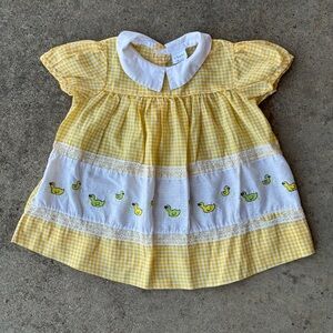 Yellow Gingham Baby Dress with Duck Embroidery Vintage